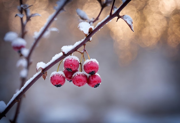 Wild red berries in winter