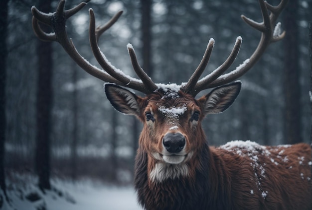 Wild reindeer in the winter