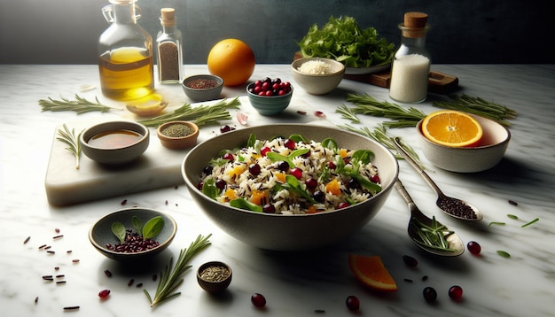 Wild Rice Cranberry Salad on Marble Counter