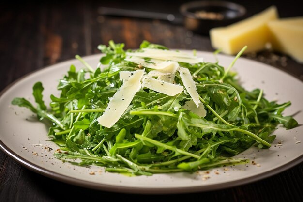 Photo wild rocket arugula and parmesan salad