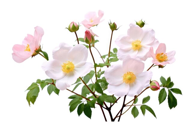 Wild roses close up on white background