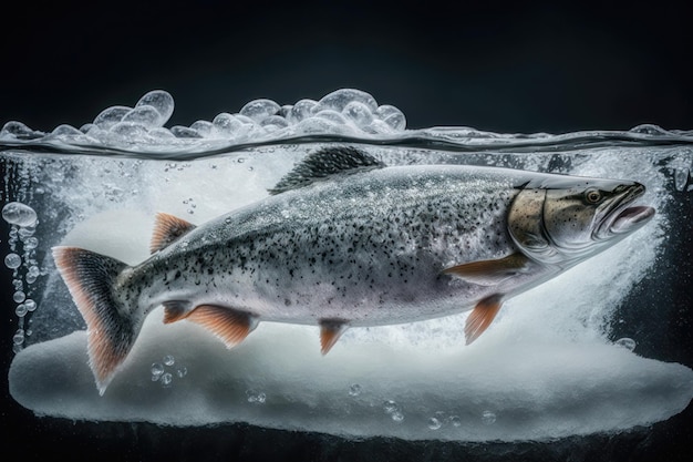 Wild salmon on ice AI generated