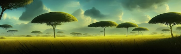 Wild savanna landscape banner Savannah African wildlife with acacia trees grass sand Africa landscape African