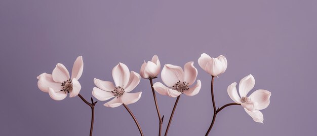 Wild spring and summer flowers on a pastel purple background Generative AI