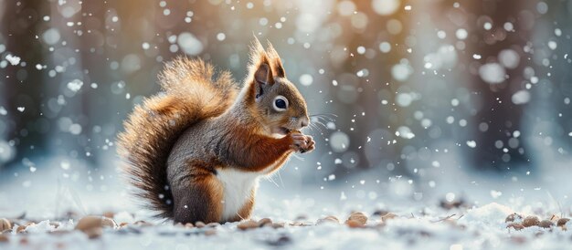 Wild Squirrel Standing in Snow