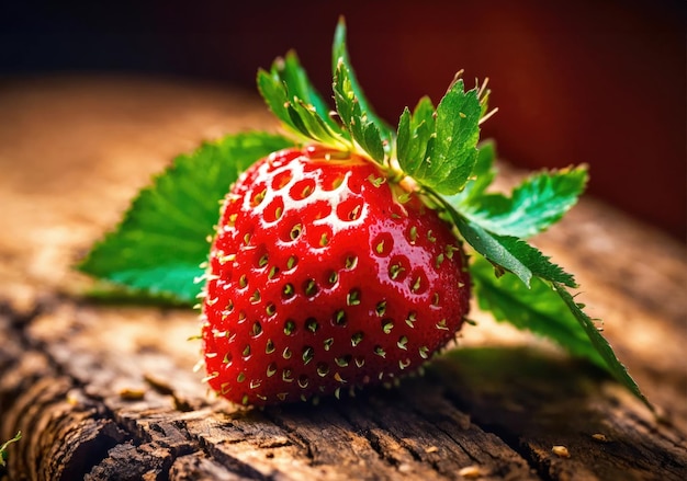 Wild strawberry on a wooden table