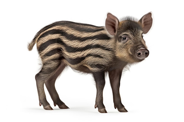 Wild striped boar piglet isolated on a white background