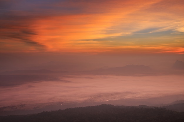 Wild sunset time at Phu Kradueng National Park, Thailand