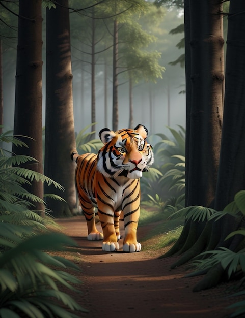 Wild Tiger Roaming Through Lush Forest AIGenerated