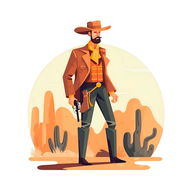 Foto wild west cowboy in cowboyhoed met pistool illustratie in cartoon stijl