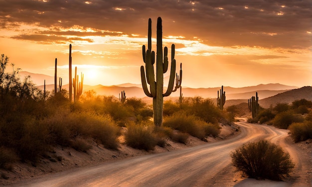 Wild West journey Dusty road winds through arid land