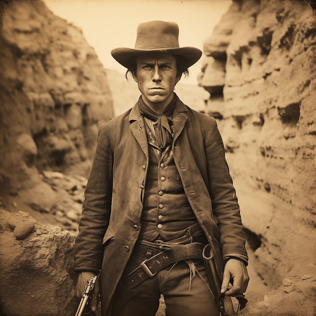 Wild West portrait of Billy the Kid in the early 19th century