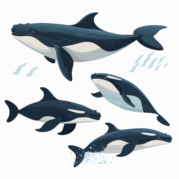 Photo wild whales vector illustration of beautiful and majestic whales in flat style on white background