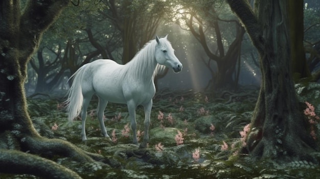 Wild white horse Beautiful white horse generative ai