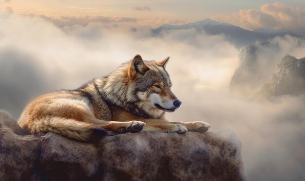 Wild wolfs in nature wilderness Created with Generative AI technology