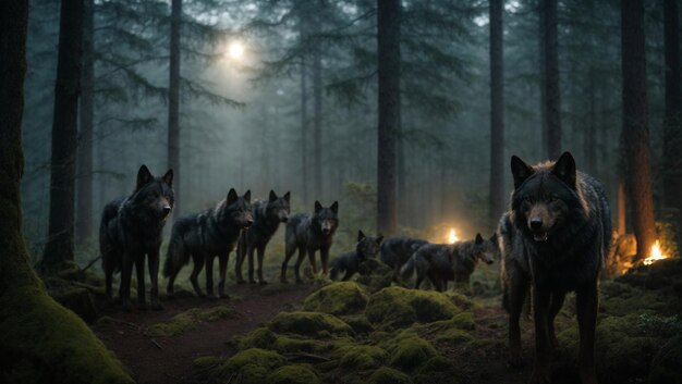 wild wolves standing