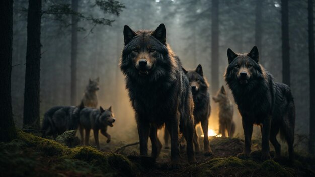 wild wolves standing