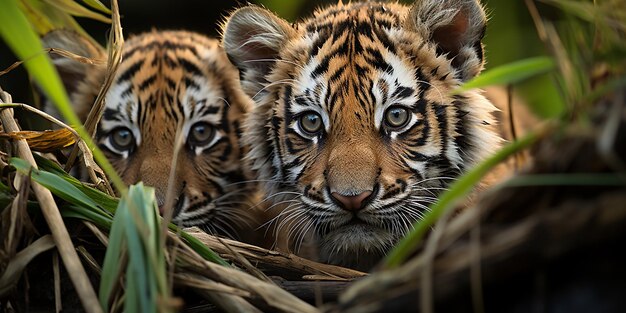 Photo wild wonder baby ussuri tigers in their natural habitat