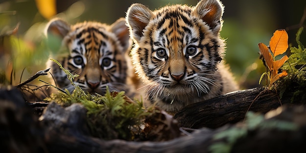 Photo wild wonder baby ussuri tigers in their natural habitat