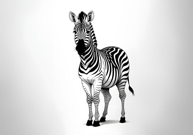 wild zebra standing alone on white background