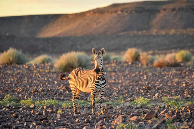 Дикие зебры в африканском национальном парке Золотой час Закат