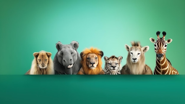 Wild Zoo Animals on White Web Banner green background grammar