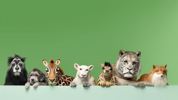 Photo wild zoo animals on white web banner green background grammar