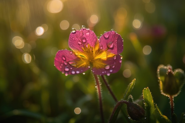 Wildbloem in levendige kleuren sprankelende dauw generatieve IA