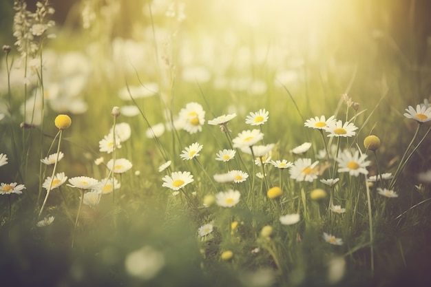 Wildbloemen in zonlicht close-up zomer achtergrond Ai gegenereerd