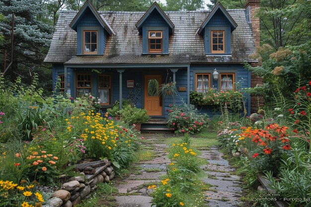 Foto wildbloementuin en rustieke charme van een schilderachtig huisje