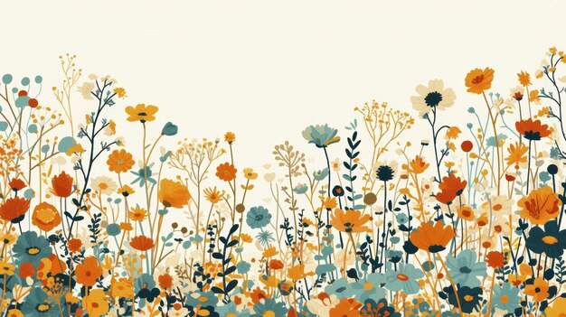 Wildbloemenveld Minimale illustratie Generatieve AI