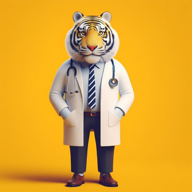 Профессионал по уходу за дикой природой Тигр в врачебном пальто