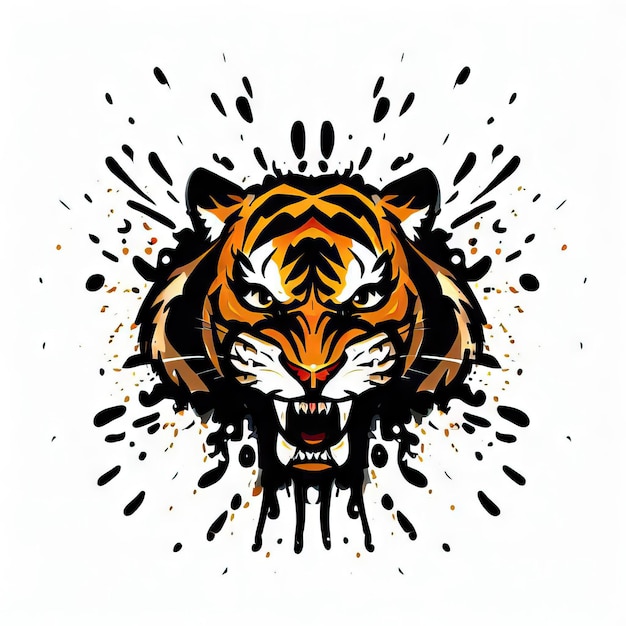 Wildcat Spray Tiger Face in Vector Splash Generatieve AI