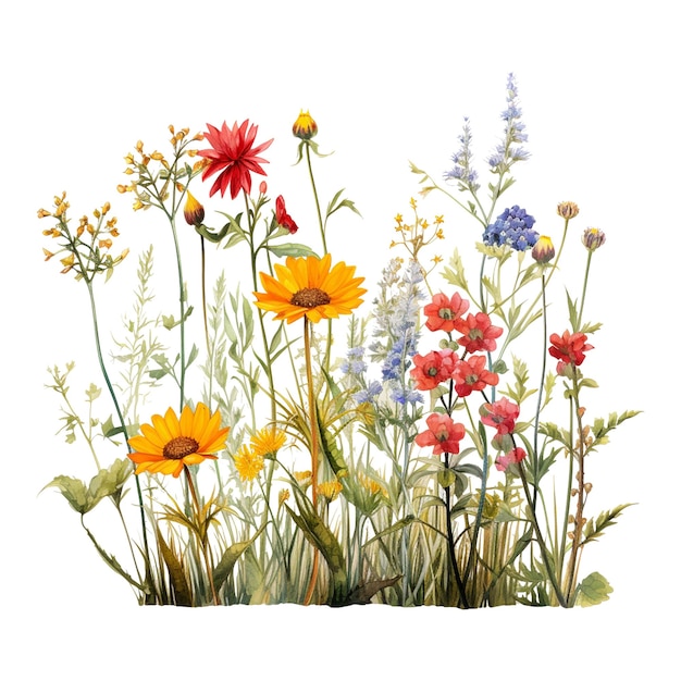 Wilde bloemen aquarel boeket botanische met de hand getekende illustratie