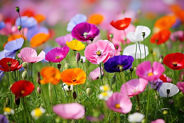 Wilde bloemenweide bedekt met kleur