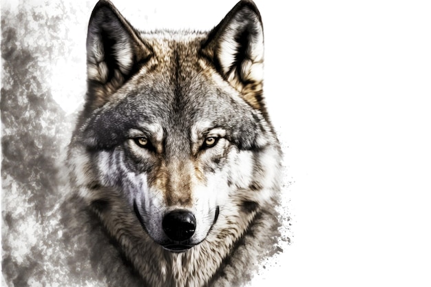 Wilde dieren grijze wolf hoofd geïsoleerd op een witte achtergrond