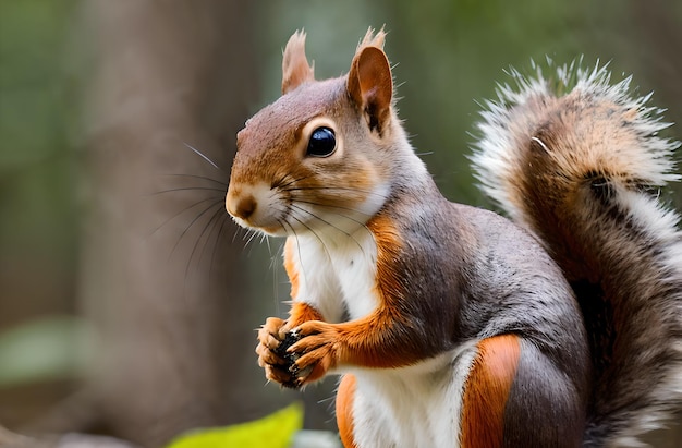 Wilde dieren schattige eekhoorn in het bos hyperrealistische foto gemaakt met generatieve AI-technologie