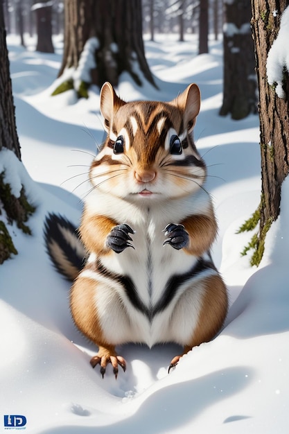 Wilde diereneekhoorn op zoek naar voedsel in een boomgat in het besneeuwde bos in de winter Hd-fotografie