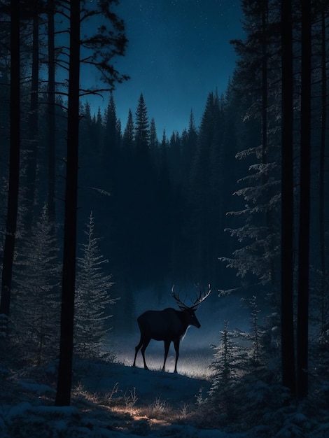 Wilde eland wildernis in het bos maan in de nacht