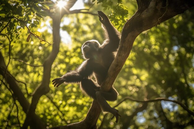 Wilde en behendige Caovit Gibbons schommelen en spelen in de boomtoppen