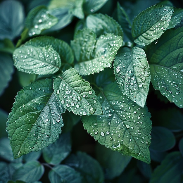 Wilde groene bladeren met dauw