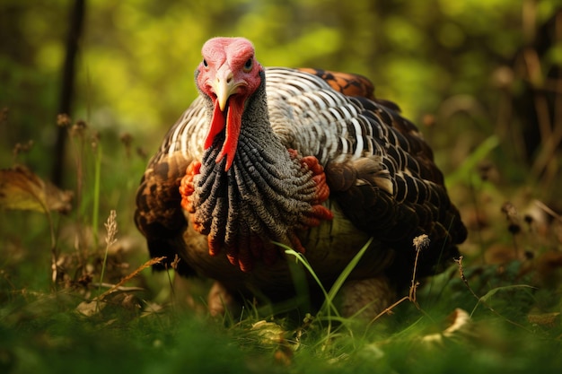 Wilde kalkoen op groen gras in het wild