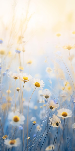 wilde madeliefjes in een veld met witte en gele bloemen