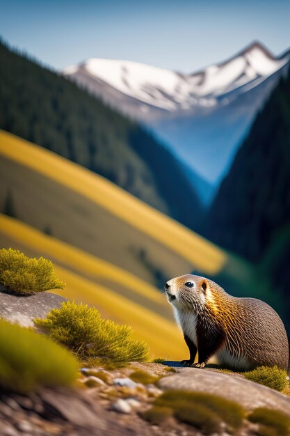 Wilde marmot in zijn natuurlijke omgeving van de bergen