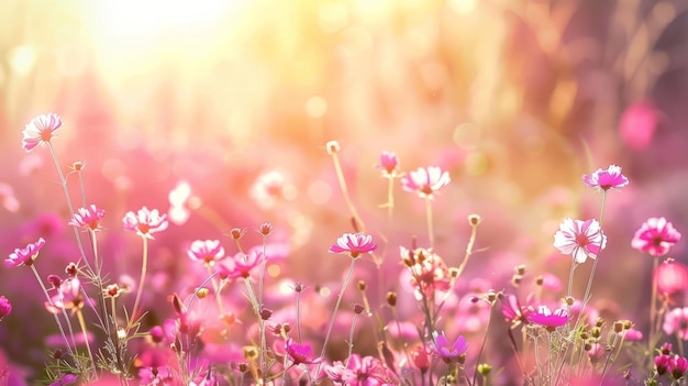 wilde weide roze bloemen op ochtend zonlicht achtergrond herfst veld achtergrond