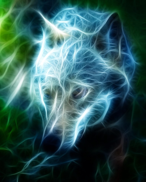 Wilde wolf neon lijntekeningen.