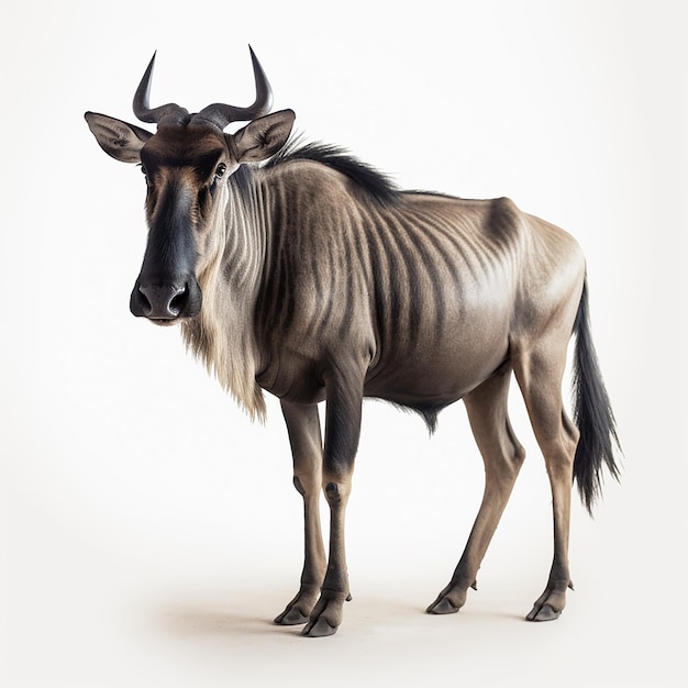 Wildebeest 특이한 아프리카 artiodactyl 동물 흰색 배경 근접 촬영에 고립