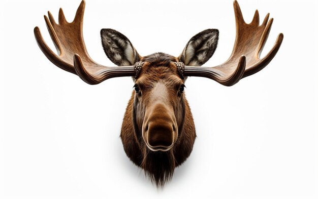 Wilderness Elegance Moose39s Face in Detailed CloseUp on White Background