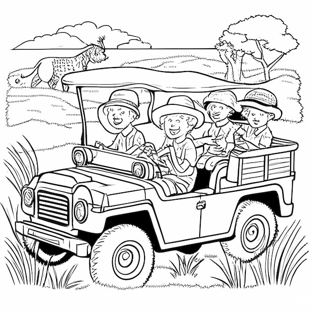 Wilderness Expedition Kinderen Safari Jeep Kleurenpagina