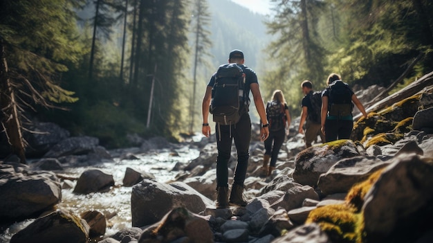 Фото Команда wilderness. укрепление доверия и духа товарищества на ретрите на открытом воздухе.